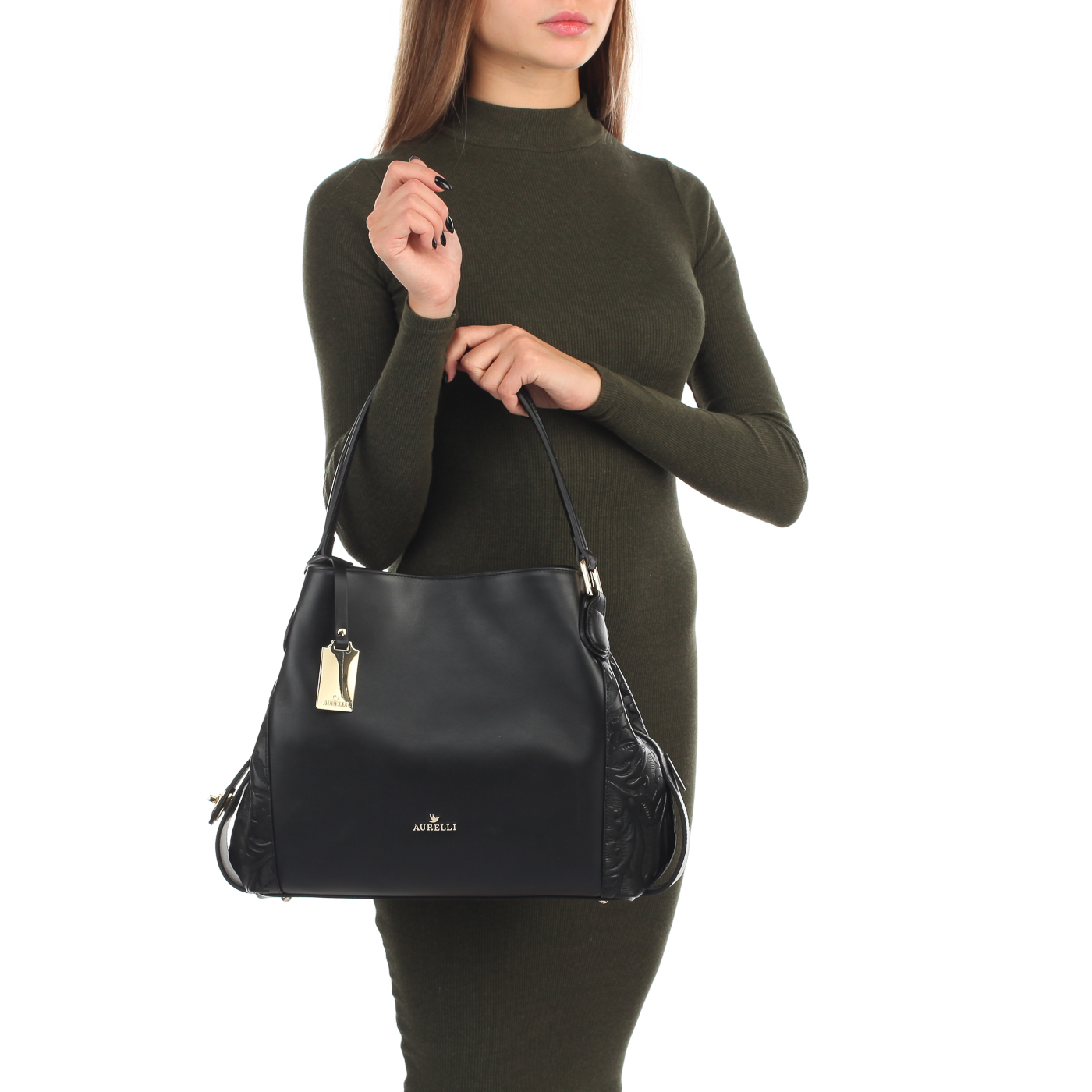 Черная кожаная сумка Aurelli 