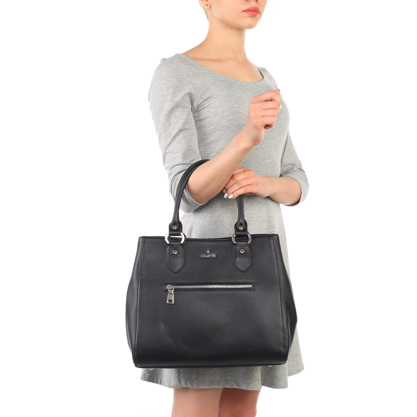 Вместительная кожаная сумка с короткими ручками Chatte 