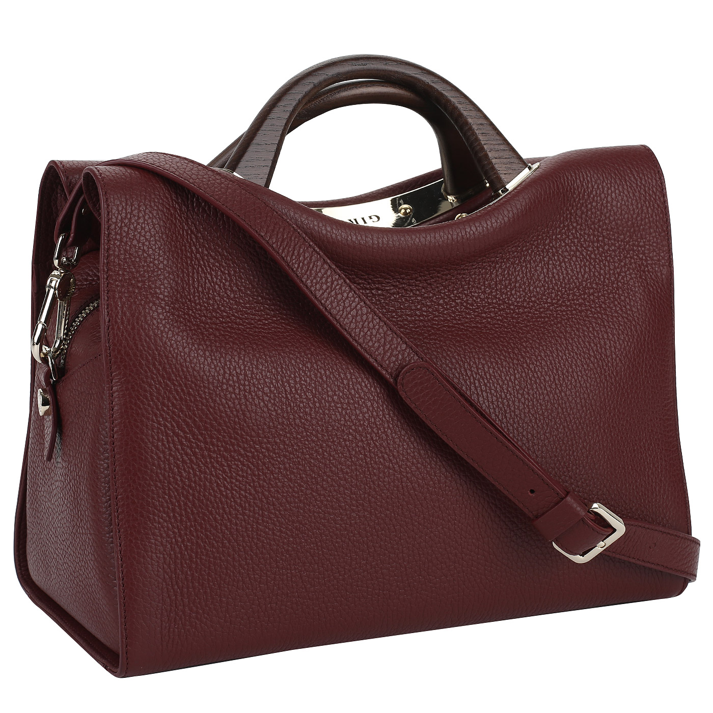 Бордовая кожаная сумка на молнии Gironacci 