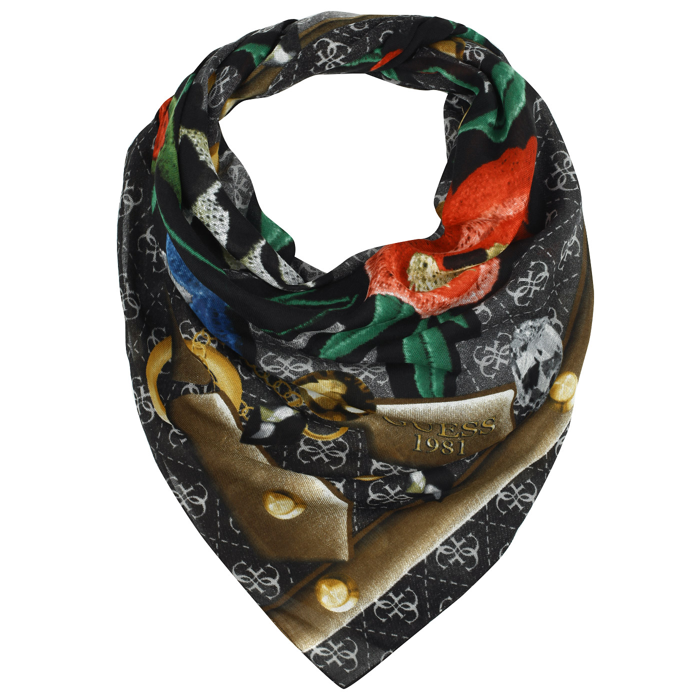 Guess Черный платок с принтом