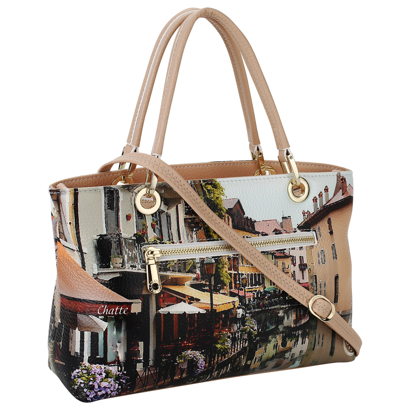 Кожаная сумка с принтом Chatte 