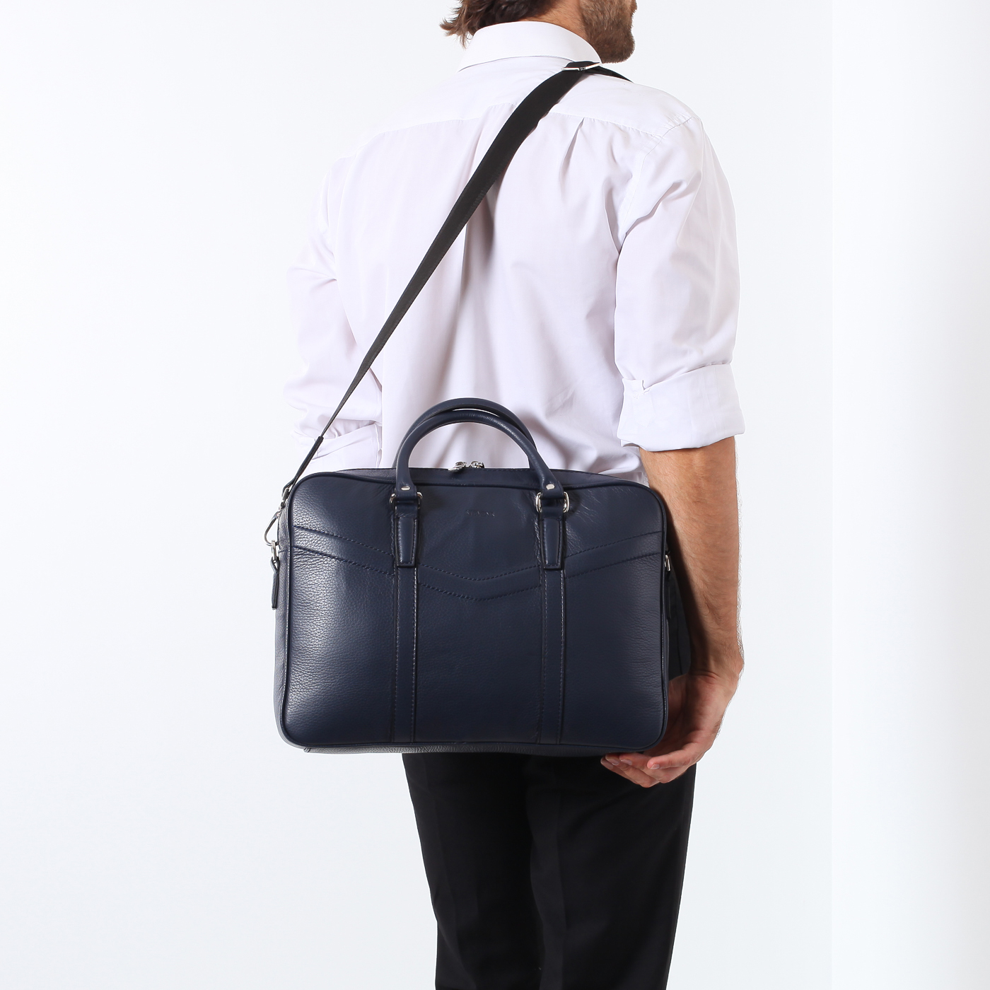 Деловая сумка из синей кожи Stevens 
